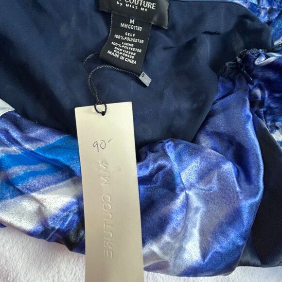 MM Couture By Miss Me Womens One Shoulder Top Blouse Medium Blue Abstract New - Picture 4 of 7